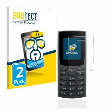 Parte frontale di una confezione del prodotto con il logo del marchio BROTECT. Accanto è raffigurato il dispositivo Nokia 105 