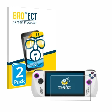 Parte frontale di una confezione del prodotto con il logo del marchio BROTECT. Accanto è raffigurato il dispositivo ASUS ROG A