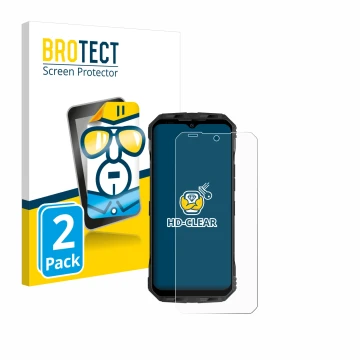 Parte frontale di una confezione del prodotto con il logo del marchio BROTECT. Accanto è raffigurato il dispositivo Doogee V M