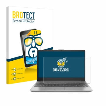 Parte frontale di una confezione del prodotto con il logo del marchio BROTECT. Accanto è raffigurato il dispositivo HP 250 G9 