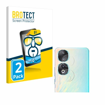 Parte frontale di una confezione del prodotto con il logo del marchio BROTECT. Accanto è raffigurato il dispositivo Honor 90 (