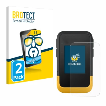 Parte frontale di una confezione del prodotto con il logo del marchio BROTECT. Accanto è raffigurato il dispositivo Garmin eTr