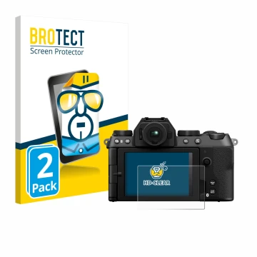 Parte frontale di una confezione del prodotto con il logo del marchio BROTECT. Accanto è raffigurato il dispositivo Fujifilm X