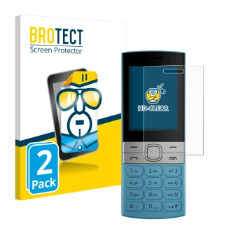 Parte frontale di una confezione del prodotto con il logo del marchio BROTECT. Accanto è raffigurato il dispositivo Nokia 150 