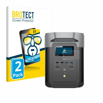 Parte frontale di una confezione del prodotto con il logo del marchio BROTECT. Accanto è raffigurato il dispositivo EcoFlow DE