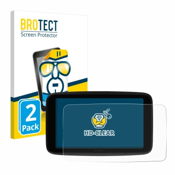 Parte frontale di una confezione del prodotto con il logo del marchio BROTECT. Accanto è raffigurato il dispositivo TomTom GO 