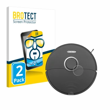 Parte frontale di una confezione del prodotto con il logo del marchio BROTECT. Accanto è raffigurato il dispositivo Roborock S