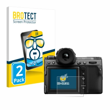 Parte frontale di una confezione del prodotto con il logo del marchio BROTECT. Accanto è raffigurato il dispositivo Fujifilm G