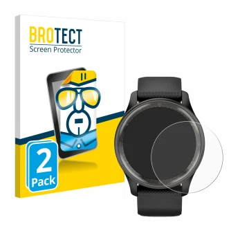 Parte frontale di una confezione del prodotto con il logo del marchio BROTECT. Accanto è raffigurato il dispositivo Garmin Viv