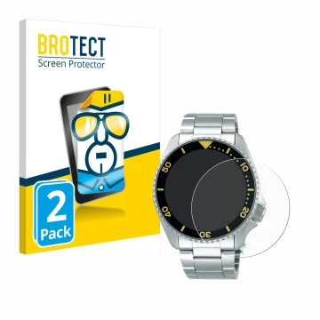 Parte frontale di una confezione del prodotto con il logo del marchio BROTECT. Accanto è raffigurato il dispositivo Seiko 5 Sp