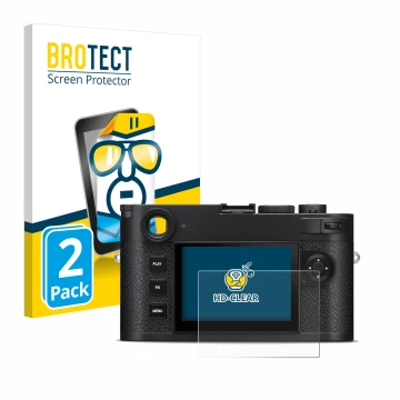 Parte frontale di una confezione del prodotto con il logo del marchio BROTECT. Accanto è raffigurato il dispositivo Leica M11-