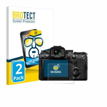 Parte frontale di una confezione del prodotto con il logo del marchio BROTECT. Accanto è raffigurato il dispositivo Sony Alpha