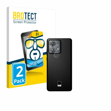 Parte frontale di una confezione del prodotto con il logo del marchio BROTECT. Accanto è raffigurato il dispositivo Motorola E