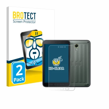 Parte frontale di una confezione del prodotto con il logo del marchio BROTECT. Accanto è raffigurato il dispositivo Samsung Ga