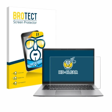 Parte frontale di una confezione del prodotto con il logo del marchio BROTECT. Accanto è raffigurato il dispositivo HP Zbook F