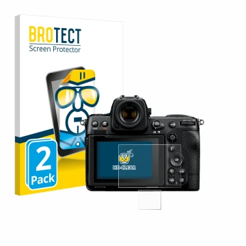 Parte frontale di una confezione del prodotto con il logo del marchio BROTECT. Accanto è raffigurato il dispositivo Nikon Z 8 