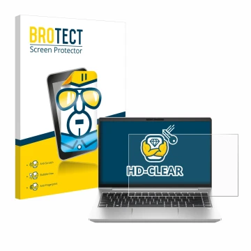 Parte frontale di una confezione del prodotto con il logo del marchio BROTECT. Accanto è raffigurato il dispositivo HP ProBook