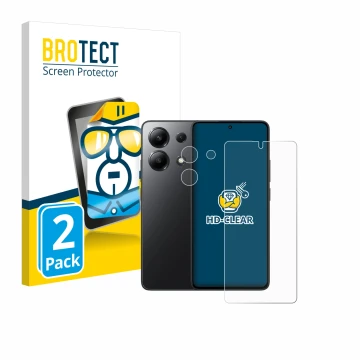Parte frontale di una confezione del prodotto con il logo del marchio BROTECT. Accanto è raffigurato il dispositivo Xiaomi Red