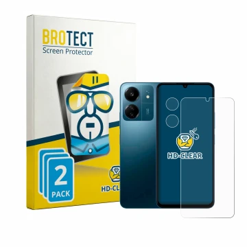 Parte frontale di una confezione del prodotto con il logo del marchio BROTECT. Accanto è raffigurato il dispositivo Xiaomi Red