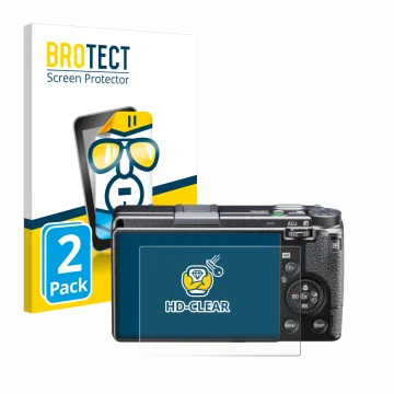 Parte frontale di una confezione del prodotto con il logo del marchio BROTECT. Accanto è raffigurato il dispositivo Ricoh GR I