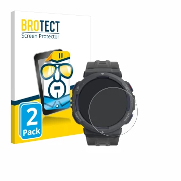 Parte frontale di una confezione del prodotto con il logo del marchio BROTECT. Accanto è raffigurato il dispositivo Amazfit Ac