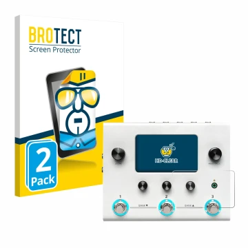 Parte frontale di una confezione del prodotto con il logo del marchio BROTECT. Accanto è raffigurato il dispositivo Hotone Amp