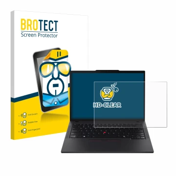 Parte frontale di una confezione del prodotto con il logo del marchio BROTECT. Accanto è raffigurato il dispositivo Lenovo Thi