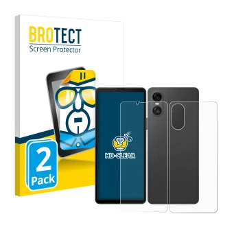 Parte frontale di una confezione del prodotto con il logo del marchio BROTECT. Accanto è raffigurato il dispositivo Sony Xperi