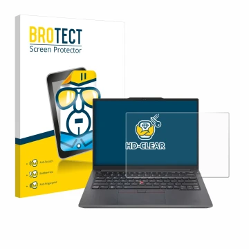 Parte frontale di una confezione del prodotto con il logo del marchio BROTECT. Accanto è raffigurato il dispositivo Lenovo Thi