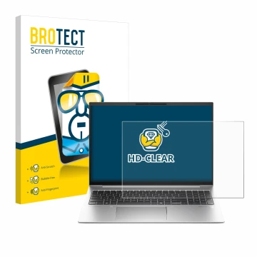 Parte frontale di una confezione del prodotto con il logo del marchio BROTECT. Accanto è raffigurato il dispositivo HP EliteBo