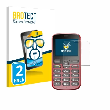 Parte frontale di una confezione del prodotto con il logo del marchio BROTECT. Accanto è raffigurato il dispositivo Doro 1880 