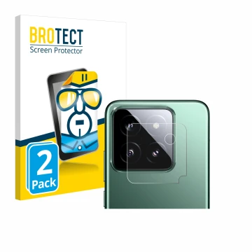 Parte frontale di una confezione del prodotto con il logo del marchio BROTECT. Accanto è raffigurato il dispositivo Xiaomi 14 