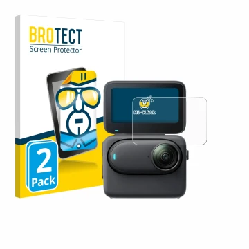 Parte frontale di una confezione del prodotto con il logo del marchio BROTECT. Accanto è raffigurato il dispositivo Insta360 G