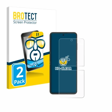 Parte frontale di una confezione del prodotto con il logo del marchio BROTECT. Accanto è raffigurato il dispositivo Nubia Flip