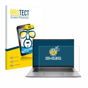 Parte frontale di una confezione del prodotto con il logo del marchio BROTECT. Accanto è raffigurato il dispositivo HP Zbook F