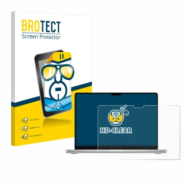 Parte frontale di una confezione del prodotto con il logo del marchio BROTECT. Accanto è raffigurato il dispositivo Apple MacB