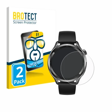 Parte frontale di una confezione del prodotto con il logo del marchio BROTECT. Accanto è raffigurato il dispositivo Xiaomi Wat
