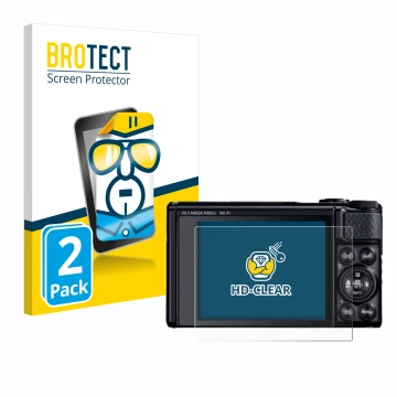 Parte frontale di una confezione del prodotto con il logo del marchio BROTECT. Accanto è raffigurato il dispositivo Canon Powe