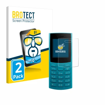 Parte frontale di una confezione del prodotto con il logo del marchio BROTECT. Accanto è raffigurato il dispositivo Nokia 105 