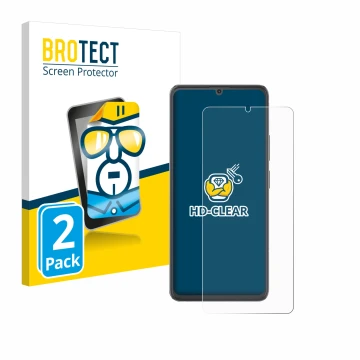 Parte frontale di una confezione del prodotto con il logo del marchio BROTECT. Accanto è raffigurato il dispositivo Cubot A20 