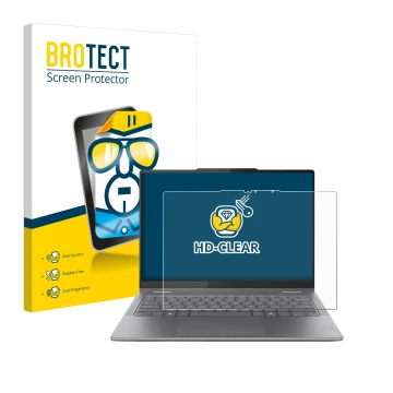 Parte frontale di una confezione del prodotto con il logo del marchio BROTECT. Accanto è raffigurato il dispositivo Lenovo Yog