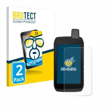 Parte frontale di una confezione del prodotto con il logo del marchio BROTECT. Accanto è raffigurato il dispositivo Garmin Mon