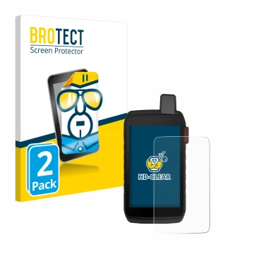 Parte frontale di una confezione del prodotto con il logo del marchio BROTECT. Accanto è raffigurato il dispositivo Garmin Mon