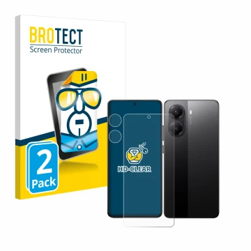 Parte frontale di una confezione del prodotto con il logo del marchio BROTECT. Accanto è raffigurato il dispositivo Xiaomi Poc