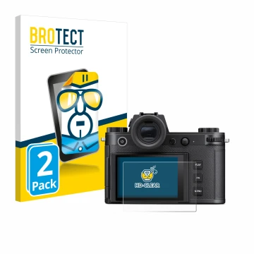 Parte frontale di una confezione del prodotto con il logo del marchio BROTECT. Accanto è raffigurato il dispositivo Leica SL3-
