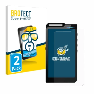 Parte frontale di una confezione del prodotto con il logo del marchio BROTECT. Accanto è raffigurato il dispositivo Hiby R4 co