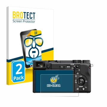 Parte frontale di una confezione del prodotto con il logo del marchio BROTECT. Accanto è raffigurato il dispositivo Sony Alpha