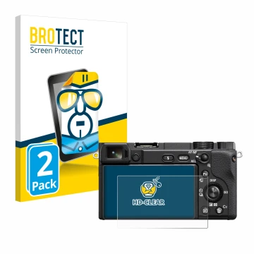 Parte frontale di una confezione del prodotto con il logo del marchio BROTECT. Accanto è raffigurato il dispositivo Sony Alpha
