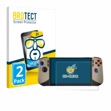 Parte frontale di una confezione del prodotto con il logo del marchio BROTECT. Accanto è raffigurato il dispositivo MSI Claw 8