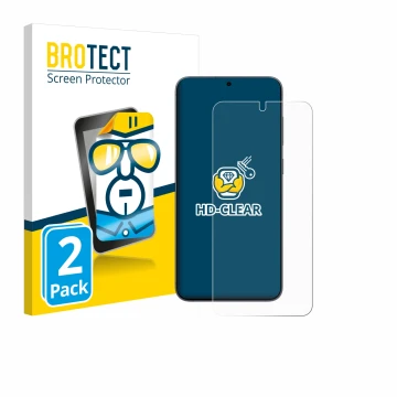 Parte frontale di una confezione del prodotto con il logo del marchio BROTECT. Accanto è raffigurato il dispositivo Samsung Ga